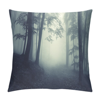 Personality  Path Trough A Dark Mysterious Forest With Fog Pillow Covers