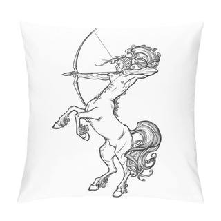 Personality  Rearing Centaur Holding Bow And Arrow. Vintage Style Sketch. Pillow Covers