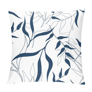 Personality  Seamless Pattern With Blue Leafy Entangled Branches In Vector. Trendy Print For Wallpaper And Textile Pillow Covers
