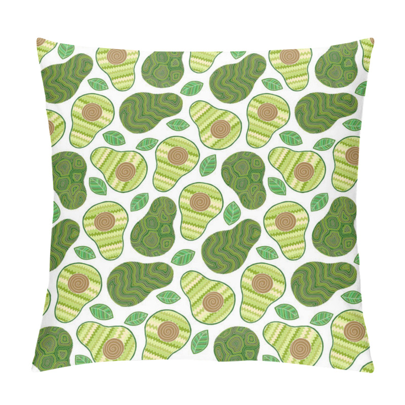 Personality  Seamless avocado pattern, avocado slices, leaves on white backgr pillow covers