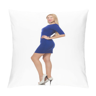 Personality  Beautiful Lady In Dark Blue Dress Isolated On White Pillow Covers