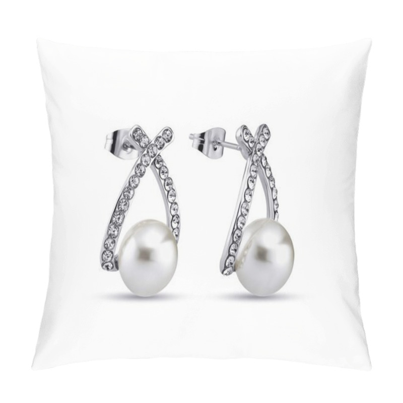 Personality  White Gold Small Earrings With Pearls On White Background Pillow Covers