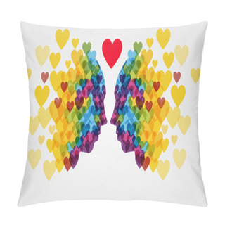 Personality  Faces Made Of Colorful Hearts - Vector Illustration Pillow Covers