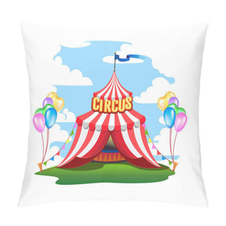 Personality  A Colorful Circus Tent With Balloons And Treats. Vector Illustration For Carnival. Pillow Covers