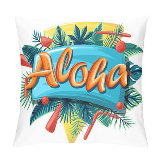 Personality  Aloha Hawaii Tropical Leaves Bright Banner Orange Letters Pillow Covers