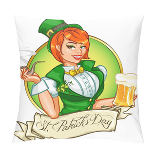 Personality  Leprechaun Girl With Beer And Smoking Pipe, St. Patrick's Day Pillow Covers
