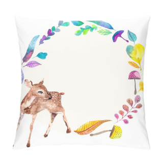 Personality  Watercolor Baby Deer With Floral Elements Pillow Covers