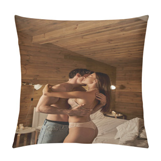 Personality  Passionate Man Hugging Woman In Underwear, Vacation House, Sexy Couple, Lovers In Bedroom Pillow Covers