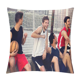 Personality  Basketball Players Take A Break Sitting On A Low Wall Pillow Covers