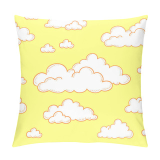 Personality  Seamless Doodle Pattern. Cartoon White Clouds On A Yellow Background. Pillow Covers
