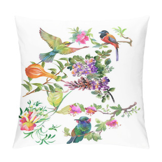 Personality  Beautiful Flowers And Colorful Birds Pillow Covers