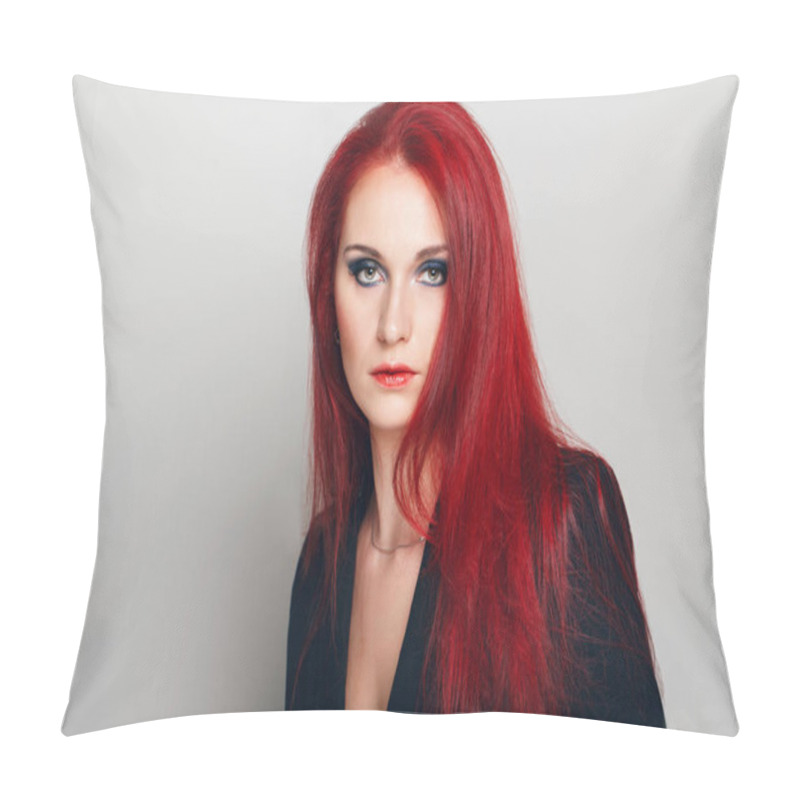 Personality  Closeup Portrait Headshot Of Beautiful Sexy Young Redhead Caucasian Woman With Green Eyes. Middle Age Female With Long Ginger Hair. Studio Beauty Shot. Pillow Covers