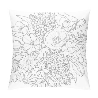 Personality  Simple Hand Drawn Vector Drawing In Black Outline. Bouquet Of Wildflowers Isolated On A White Background. For Prints Of Postcards. Gift, Birthday, March 8. Art Therapy. Vector Illustration Pillow Covers