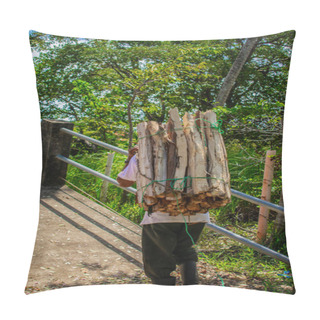 Personality  Mr. Carrying Wood On His Back With Green Trees Pillow Covers