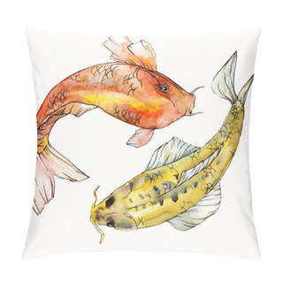 Personality  Watercolor Aquatic Underwater Colorful Tropical Fish Set. Red Sea And Exotic Fishes Inside: Goldfish. Aquarelle Elements For Background, Texture. Isolated Goldenfish Illustration Element. Pillow Covers