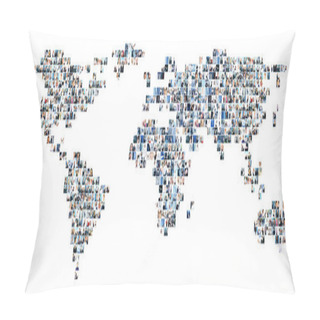 Personality  Collage Of Different Business Pictures Collected As World Map. Finance, Success, Technology, Communication, Market, Time And Money Concept. Pillow Covers