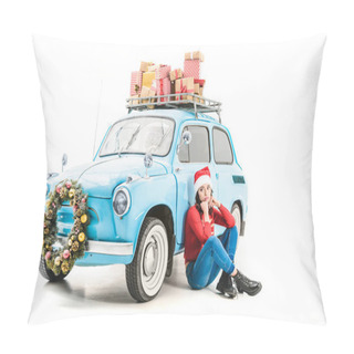 Personality  Woman Near Car With Christmas Gifts Pillow Covers