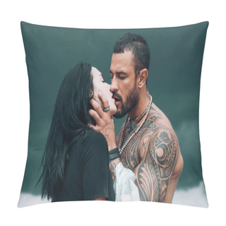 Personality  Love Story. Beautiful Young Couple Hugging. Love Concept. Couple Is Hugging. Passion Love Couple. Romantic Moment. Muscular Man And Fit Slim Young Female Kissing Pillow Covers