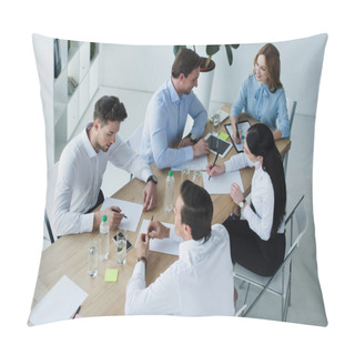 Personality  High Angle View Of Business Colleagues At Workplace With Papers In Office Pillow Covers