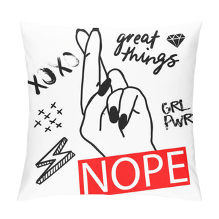 Personality  Girls Hand Gesture With Calligraphic Slogan, Hearts, Words. Background For Textile, Graphic Tees, Kids Wear. Wallpaper For Teenager Girls. Fashion Style Pillow Covers