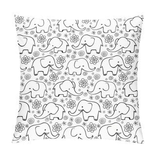 Personality  Cute Hand Drawn Elephants. Monochrome Vector Seamless Pattern. Pillow Covers