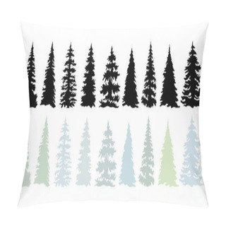 Personality  Set Of Christmas Tree Silhouettes. Traditional Holiday Firs, Xmas Spruce. Monochrome Black, Blue, Green Vector Illustrations Isolated On White Background Pillow Covers