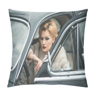 Personality  Beauty And Retro Fashion. Beauty Of Young Sexy Blonde Woman Pillow Covers