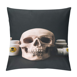 Personality  Skull And Jars With Poison Sign Isolated On Black Pillow Covers