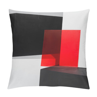 Personality  Abstract Background With Transparent Glass Near Black And White Cubes Isolated On Grey Pillow Covers