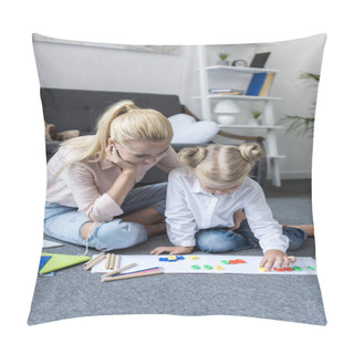 Personality  Mother And Daughter Learning Mathematics Pillow Covers