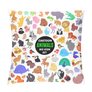 Personality  Big Set Of Cute Cartoon Animal Icons Isolated On White Background Pillow Covers