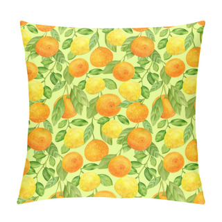 Personality  Watercolor Citrus Seamless Pattern. Hand Drawn Botanical Illustration Of Mandarins, Tangerines And Lemon Fruits With Leaves. Plants Isolated On White Background For Design, Textile, Package, Wrapping. Pillow Covers