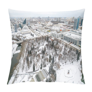 Personality  Yekaterinburg Aerial Panoramic View At Winter In Cloudy Day. Ekaterinburg Is The Fourth Largest City In Russia Located In The Eurasian Continent On The Border Of Europe And Asia. Yekaterinburg, Russia Pillow Covers