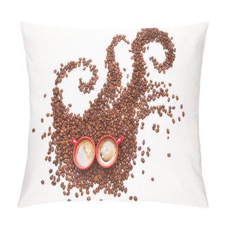 Personality  Coffee Monster, Coffee Beans And 2 Cups Of Espresso Pillow Covers