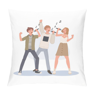 Personality  Group Of People Singing Sing Karaoke And Enjoying Time Together Having Fun. Music Lover, Melody, Song, Hobby. Pillow Covers