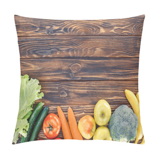 Personality  Top View Of Fresh Healthy Fruits And Vegetables On Wooden Table Pillow Covers
