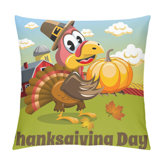 Personality  Thanksgiving Day Background Square Pilgrim Turkey Pumpkin Countryside Pillow Covers