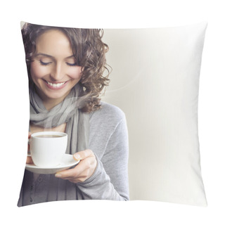 Personality  Beautiful Woman With Cup Of Tea Or Coffee Pillow Covers