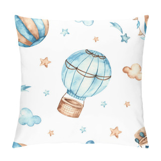 Personality  Hot Air Balloons, Stars, Clouds On A White Background. Watercolor Seamless Boho Pattern For Boys Pillow Covers