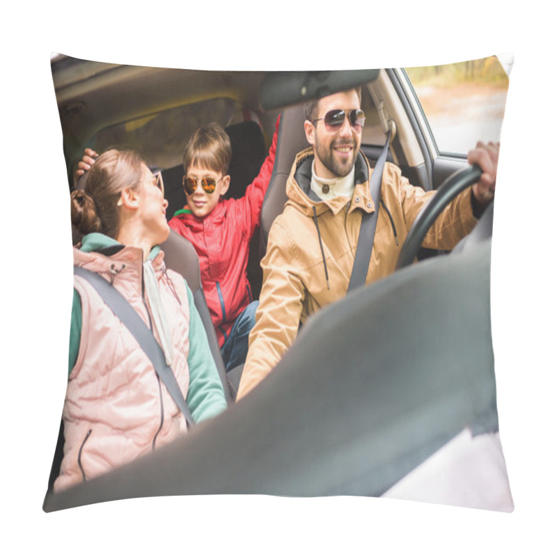 Personality  Happy family travelling by car pillow covers