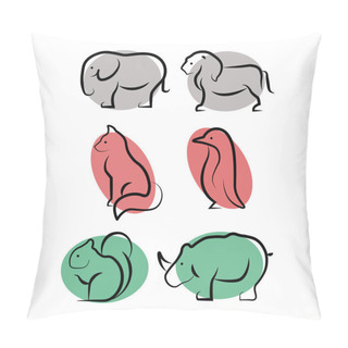 Personality  A Linear Set Of Animals.Icon Elephant,lion,Fox ,penguin, Squirrel,Rhino On A Gray Background Pillow Covers