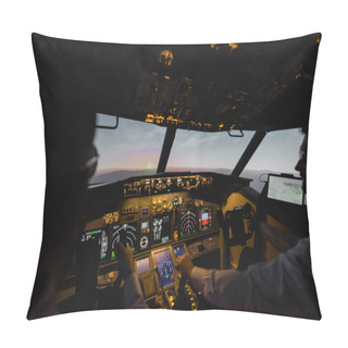 Personality  Blurred Professionals Piloting Airplane In Evening During Sunset  Pillow Covers