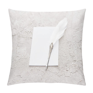 Personality  Quill Pen On White Empty Card On Grey Textured Surface Pillow Covers