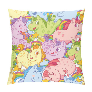 Personality  Cute Little Colorful Ponies. Funny Cartoon Character. Vector Illustration. Seamless Pattern For Baby Print Pillow Covers