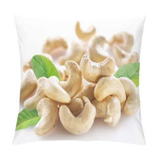Personality  Ripe Cashew Nuts With Leaves On A White Background. Pillow Covers