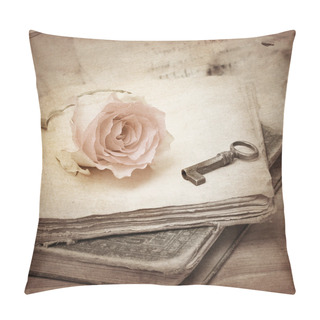 Personality  Pink Rose On An Old Book (vintage) Pillow Covers