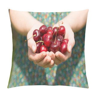 Personality  Close Up Of A Woman Holding Some Cherries Pillow Covers