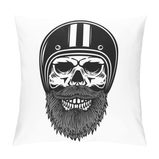 Personality  Illustration Of Bearded Skull In Racer Helmet. Design Element For Logo, Label, Emblem, Badge, Poster, T Shirt. Vector Illustration Pillow Covers