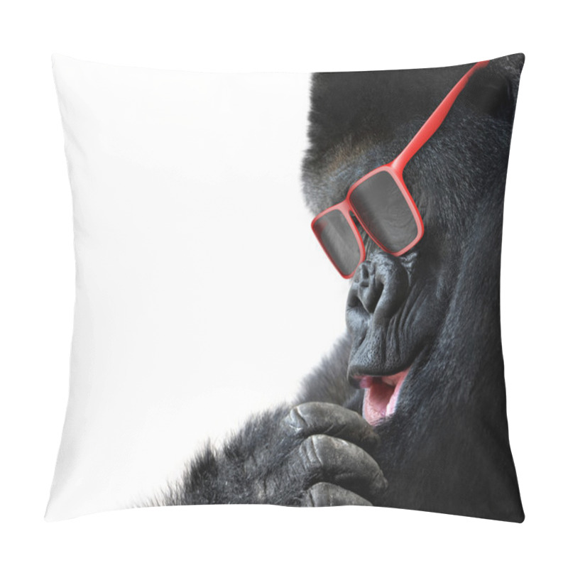 Personality  Unusual animal fashion, closeup of gorilla face with red sunglasses pillow covers