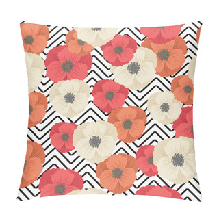 Personality  Poppy Flowers On Chevron Seamless Pattern Pillow Covers